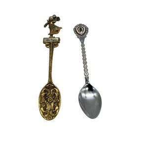 Pair Vintage Nevada Souvenir Spoons Las Vegas w/ Rhinestones & Ponderosa Ranch